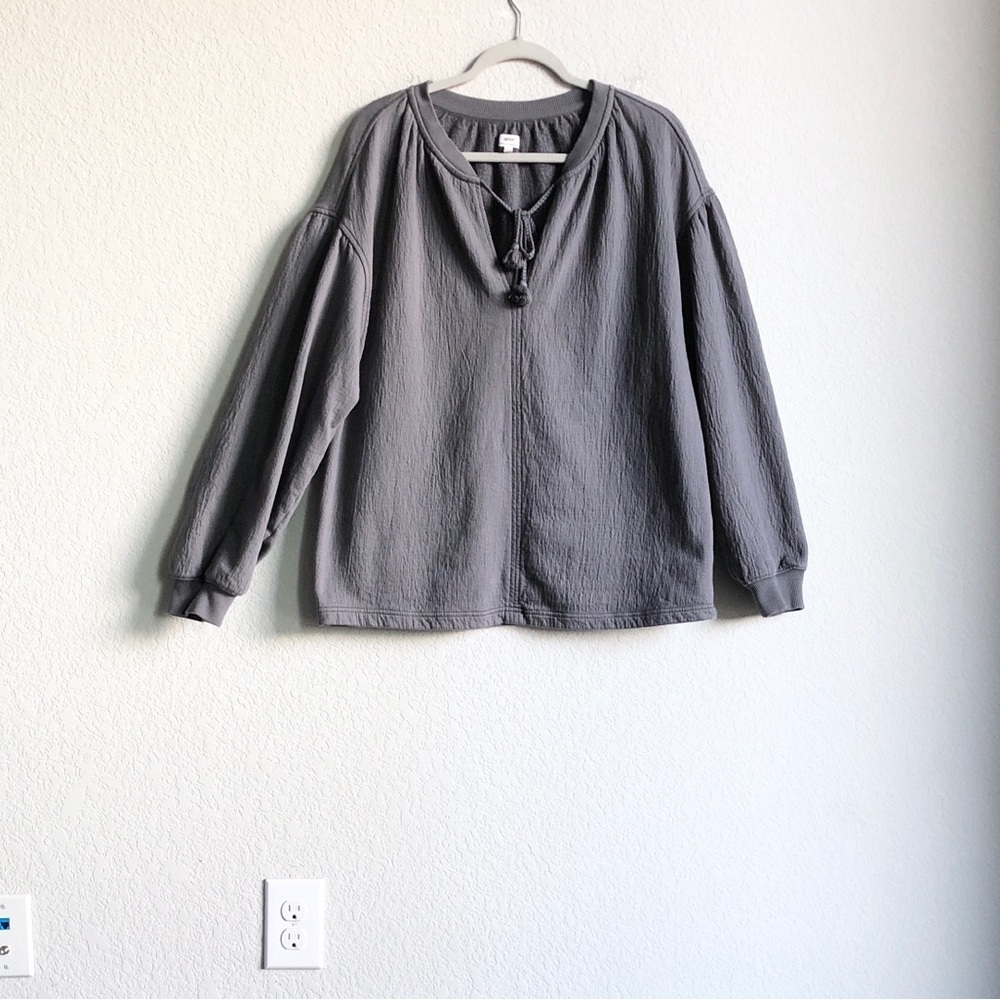 Aerie Oversized Sweatshirt Grey Peasant Drawstring Textured Terry Small